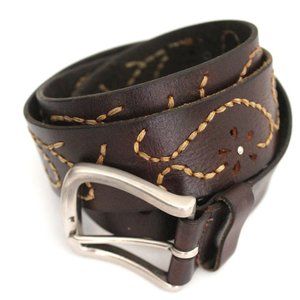 RARE VTG 80’s Jimmy Z Leather Belt Western Boho Vine Embroidered Size L